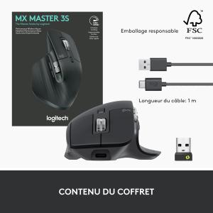 Image Souris Logitech MX Master 3S -  Sans Fil - DPI 8K - USB-C, Bluetooth - Compatible Surface Vitrée - Gris foncé