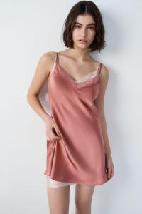 Image Etam MILKY Parme - Nuisette courte pour femme en soie détails dentelle - Taille S à XL