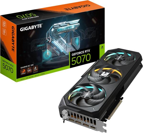 Image Carte Graphique Gigabyte GeForce RTX 5070 Gaming OC 12G - 12 Go GDDR7, 192 Bits, PCI-E 5.0, 2625 MHz - Noir