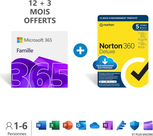 Image Code PC MAC Microsoft 365 Famille + NORTON 360 Deluxe