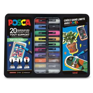 Image Uni  4-61880 - Mallettes de 20 marqueurs Peinture Posca - Mitsubishi Pencil - Pop colours - Tout Support