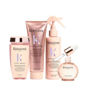 Image Kérastase Rituel Gloss Absolu Brillance Anti-Frisottis - Pack Huile Glaze Drops, Spray Anti-Friss Glaze Milk, Bain Hydra-Glaze et Fondant Insta Glaze