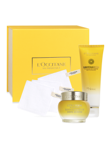 Image Coffret L'Occitane - Visage Immortelle Divine - Edition Limitée - Mousse-en-Crème 125ml, Crème 50ml et 3 cotons démaquillants