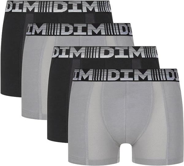Image Pack x4 Boxers Homme DIM 3D Flex Air Respirabilité & Liberté De Mouvement - 2x Noir et 2x Gris Perle - Taille S à XXL