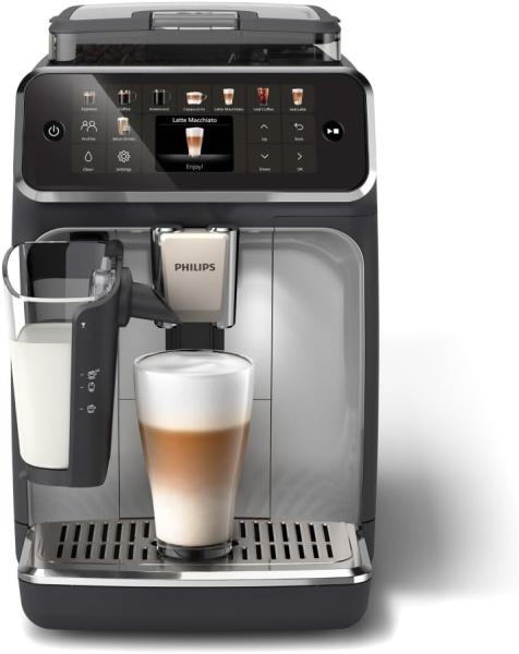 Image Machine à Expresso Philips EP5546/70 Series–500 + Carafe LatteGo - SilentBrew 40% Plus Silencieuse, QuickStart, Noir et Argent