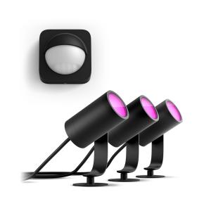 Image Pack Philips Hue - 3x Spots Lily 8W + Détecteur extérieur - White & Color - Noir Anthracite