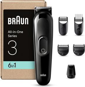 Image Braun MGK3420 Series 3 - Tondeuse 6-En-Un Barbe, Corps et Zones Intimes - Jusqu'à 50 min D'autonomie - Noir
