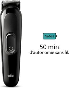 Image Braun MGK3420 Series 3 - Tondeuse 6-En-Un Barbe, Corps et Zones Intimes - Jusqu'à 50 min D'autonomie - Noir