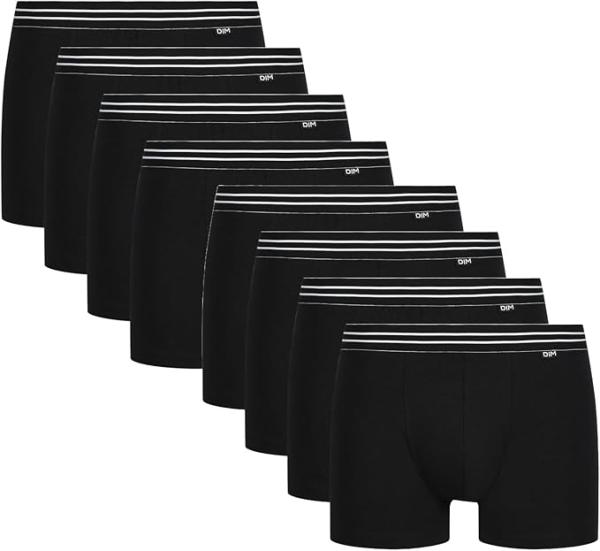 Image Pack x8 Boxer Homme Dim Ecodim - Coton Stretch Confortable - Taille L - Noir
