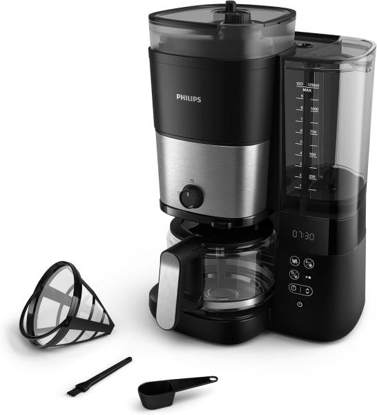 Image Cafetière Filtre Philips ‎HD7900/50 Tout-en-1 - Broyeur de Grains Intégré - 1,25 l - Noir