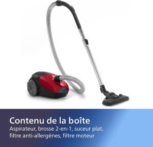 Image Aspirateur Avec Sac Philips FC8243/09 Série 2000 - 900W - Rouge/Noir