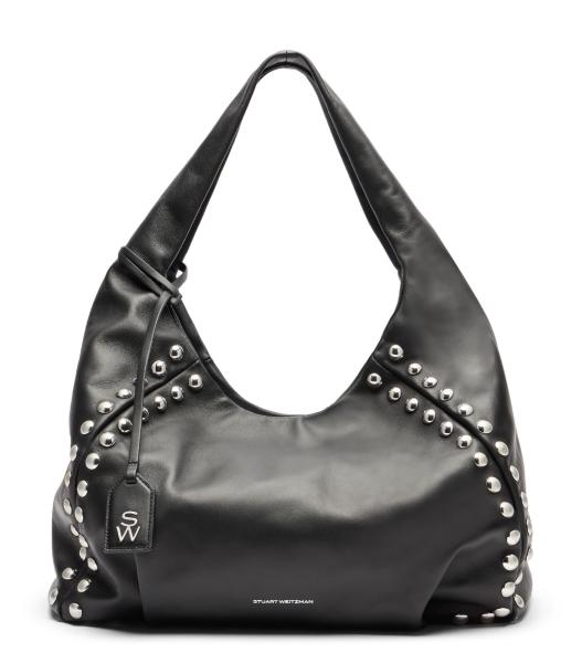 Image Stuart Weitzman MODA STUD HOBO BAG - Sac Bandoulière Femme - Fabriqué en Italie - Noir ou Marron