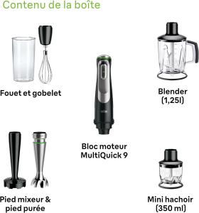 Image Mixeur Plongeant  Braun MultiQuick 9 MQ 9147X - Mélangeur par immersion - 1200W - Noir