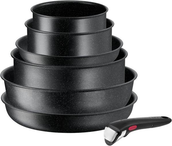Image Pack 7 Pièces Tefal L3998702 Ingenio - Batterie de cuisine Compatible Induction - Revêtement antiadhésif - Style Pierre Noire