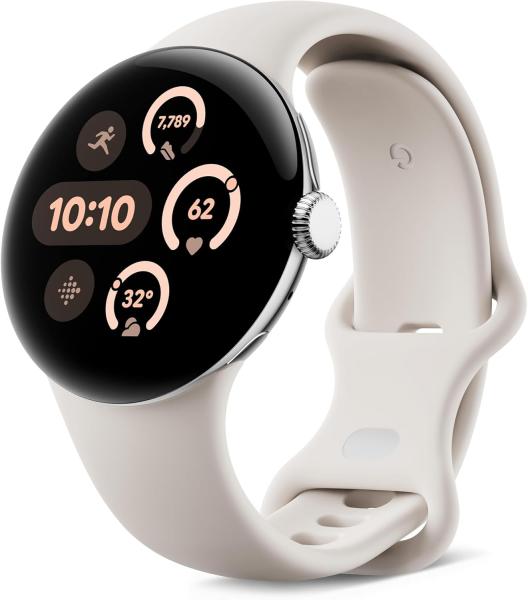 Image Smartwatch Wifi Google Pixel Watch 3 (41 mm) Wear OS 128Go - Boîtier Argent Poli + Bracelet Coloris Porcelaine