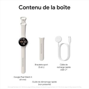 Image Smartwatch Wifi Google Pixel Watch 3 (41 mm) Wear OS 128Go - Boîtier Argent Poli + Bracelet Coloris Porcelaine
