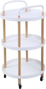 Image Desserte 3 niveaux - Ronde Avec pied imitation bois - Couleur Blanche