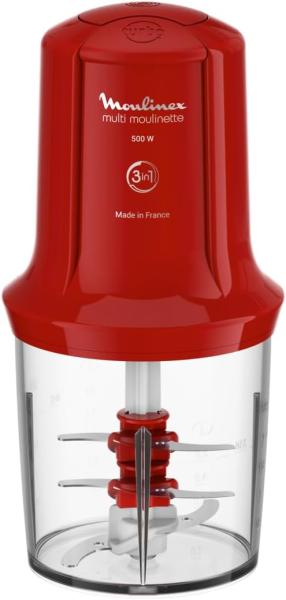 Image Mini Hachoir Moulinex AT714G32 - 3-en1 - 500ml - 500W 6 lames en acier inoxydables - Rouge Rubis