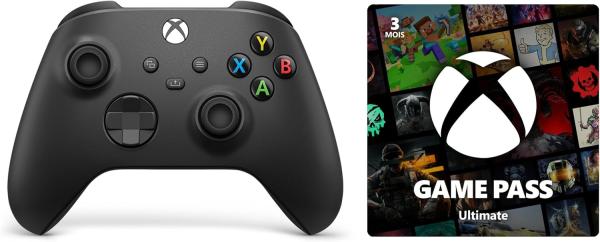 Image Bundle Manette sans Fil Xbox Carbon Black + Game Pass Ultimate - 3 Mois Abonnement