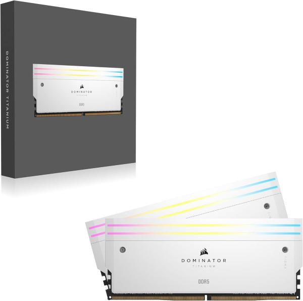 Image Kit RAM 2x32Go CORSAIR Dominator Titanium RGB - DDR5 6600MHz CL32 Compatible iCUE - Blanc