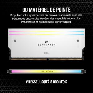 Image Kit RAM 2x32Go CORSAIR Dominator Titanium RGB - DDR5 6600MHz CL32 Compatible iCUE - Blanc