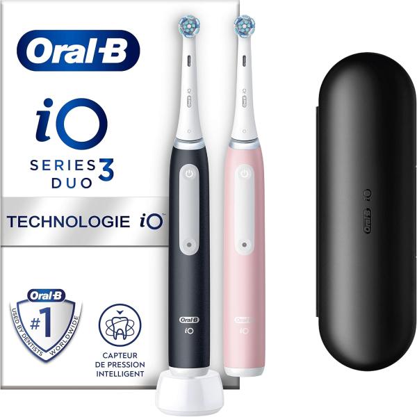 Image Lot De 2 Brosses À Dents Électriques Oral-B iO 3N + Brossettes De Recharge, 1 Chargeur, 1 Étui De Voyage