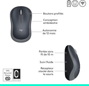 Image Souris Sans Fil Logitech M185 Gris/Noir à 9,99€