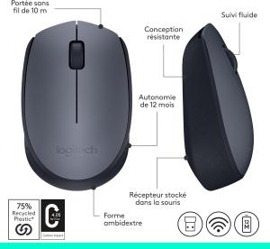 Image Souris sans fil Logitech M170 noir/gris à 10,99€