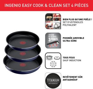 Image Pack de 3 poêles 22/24/26 cm + poignée amovible Tefal Ingenio Easy Cook N Clean L1579002