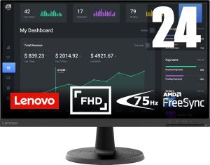 Image Écran PC 24" FHD Lenovo D24-40 - Noir à 89,90€