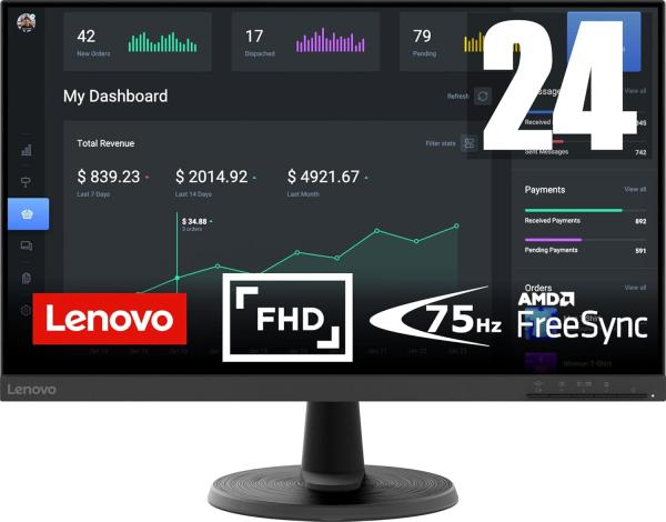 Image Écran PC 24" FHD Lenovo D24-40 - Noir à 89,90€