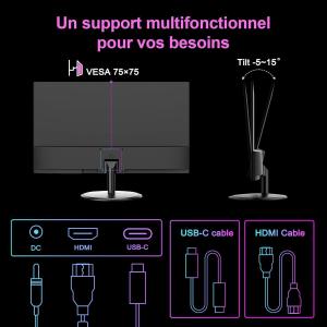 Image Écran PC 24" FHD Minifire MF24X3AC - 100hz - Noir à