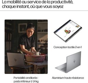 Image PC Portable Convertible 14" HP Envy 14-fa000sf (Ryzen 7, RAM 16Go, SSD 512Go) - Argent à 699,30€