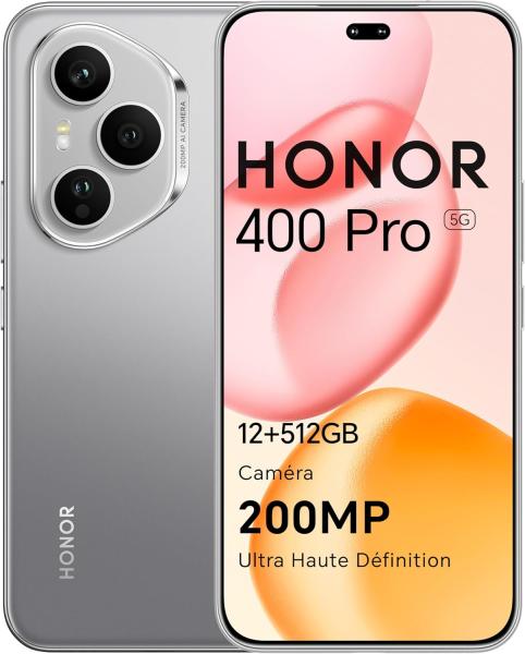 Image Smartphone 5G HONOR 400Pro (RAM 12Go, Stockage 512Go) - Android 15 - Gris ou Noir à 649,89€