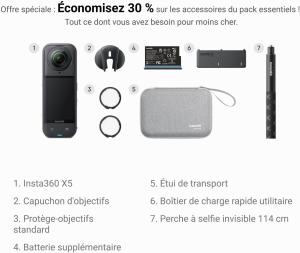Image Pack Essentiels Insta360 X5 - Caméra d'action 360° 8K + Accessoires à 635€