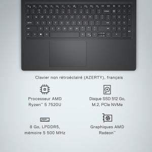 Image PC Portable 15.6" FHD Dell 3535 Inspiron 15 (Ryzen 5, RAM 8Go, SSD 512Go) - Noir à 399€