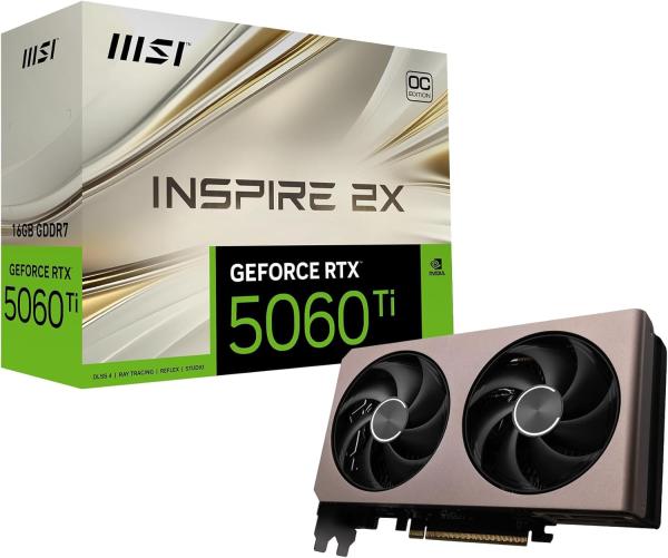 Image Carte Graphique MSI NVIDIA GeForce RTX 5060Ti 16G Inspire 2X OC 16 Go GDDR7  à 459€