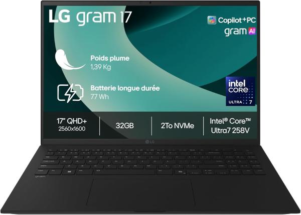 Image PC Portable 17" LG Gram 17Z90TL-G.AU8BF (Evo Ultra7, RAM 32Go, SSD 2To) - Noir à 1299,99€