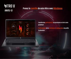 Image PC Portable 15,6" FHD Acer ANV15-51-5678 Nitro V 15 (i7, RAM 16Go, SSD 1To, RTX5060) - Noir à 1099€