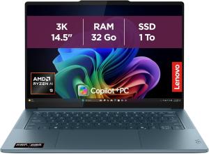 Image PC Portable 14,5" OLED 3k Lenovo 14ASP10 Yoga Pro 7 (Ryzen AI 9 365, RAM 32Go, SSD 1To, Win 11) à 1399,99€