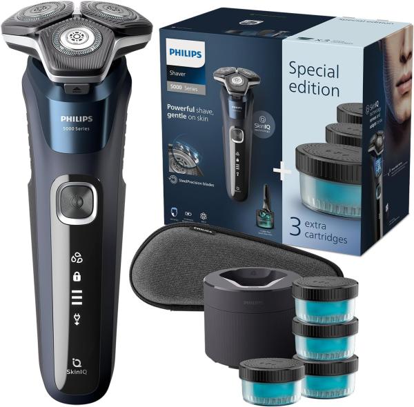 Image Rasoir électrique Homme Philips S5885/69 Série 5000 + Coffret voyage et cartouches Quick Clean