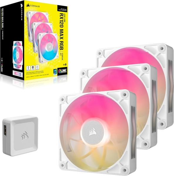 Image Pack 3 Ventilateurs CORSAIR iCUE Link RX120 Max RGB 120mm PWM - Blanc à 75,50€