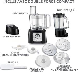 Image Robot Cuisine Multifonction Moulinex Double Force Compact - 3L, 800W - Noir à 80,69€