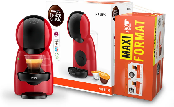 Image Maxi Pack Cafetière Nescafé Dolce Gusto Krups YY5129FD Piccolo XS + Lot de 60 capsules à 29,90€