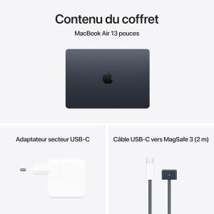 Image PC Portable 13,6" Apple MacBook Air 13 M4 (SSD 256Go, RAM 16Go) - Minuit ou Ciel à 819€