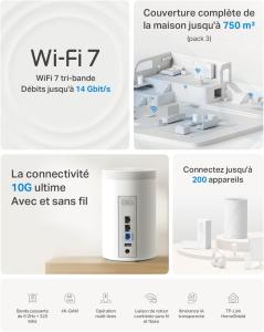 Image Pack de 3 TP-Link Deco BE68 WiFi 7 Mesh BE14000 tri-Bande - Blanc à 599,90€