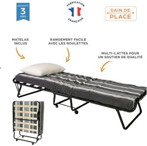 Image Lit Pliant Avec Matelas Mousse Sedac-Meral M8 - 80x190 - Noir à 75€