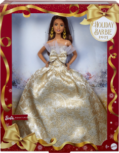 Image Collector Poupée Barbie JBJ02 Joyeux Noël 2025 Robe Agent et Or à 18,95€