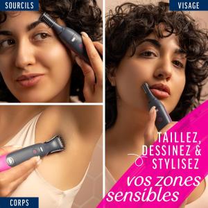 Image Tondeuse Femme Veet Expert - IP67 - Maillot, Visage et Sourcils - Gris/Rose à 22,38€