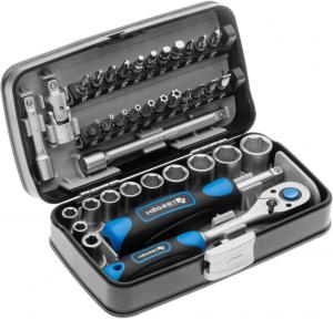 Image Coffret à outils Högert HT1R462 - Jeu de douilles tournevis à cliquet - 38 Pièces - Noir/bleu à 26,04€